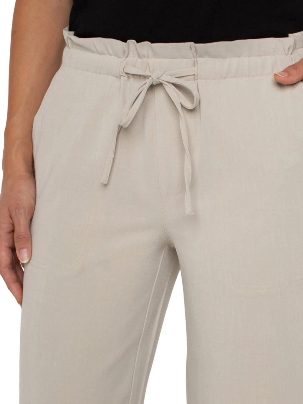 Liverpool Pull On Tie Waist Wide Leg Ankle Crop Pants Sandalwood Tan Medium - Picture 3 of 8